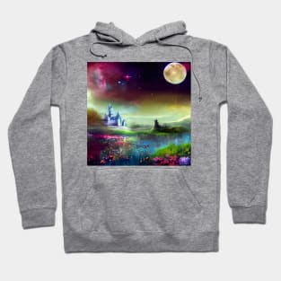 Fantasy castle across a flower filled pond Hoodie